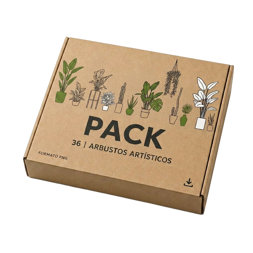 Pack Carletto · 36 arbustos artísticos en formato PNG